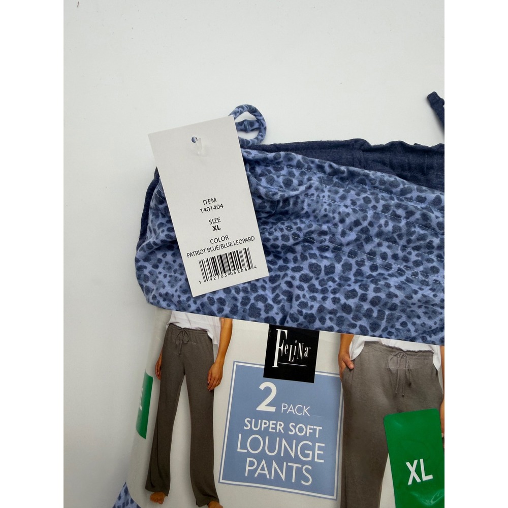 Felina 2 Pack Super Soft Lounge Pants XL Patriot Blue Blue Leopard Animal Print - Picture 2 of 3